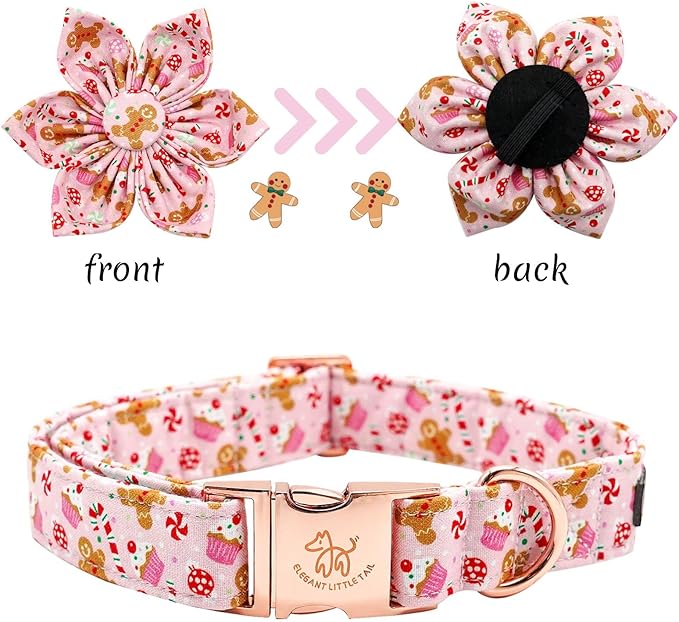Elegant Little Tail Flower Dog Collar - Adjustable Plaid Christmas Collar for Small Dogs