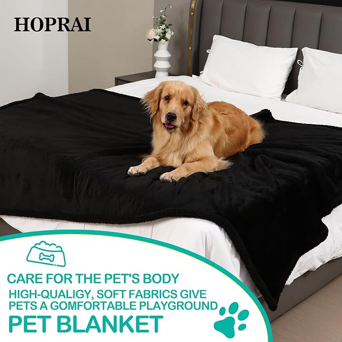 Waterproof Pet Blanket for Medium Large Dogs Washable Fluffy Thick Jacquard Shag Fleece Warm Sherpa Pet Blanket Cats Puppy Couch Protection (Black XXL85*85inches)