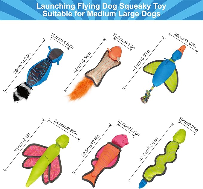 Duck Oxford Launching Flying Dog Toy with Rope Slingshot Chase Fetch Training Interactive Dog Toy Durable Stuffed Animal Crinkle Dog Squeaky Toy for Medium Large Dogs Toy Gift 43cm/16.93in