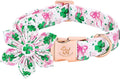 Elegant little tail St Patrick's Dog Collar - Green Lucky Clover Cotton Shamrock Pet Collar Flower Cute Pink Collars with Flower Adjustable Pet Collars for Large Dogs