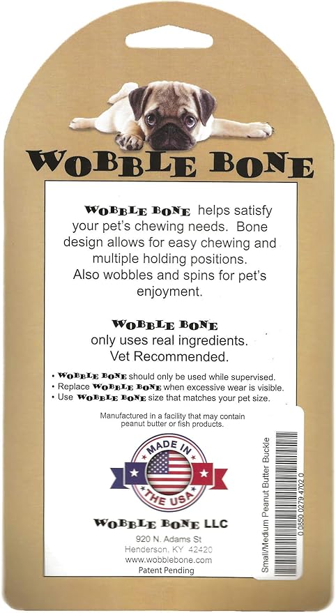 Peanut Butter Buckle - Delicious & Fun Dog Peanut Butter Toy - Tough Long Lasting Dog Bones Made in USA- Small/Medium Sized Dogs Up to 30 LBS, 3” X 5”