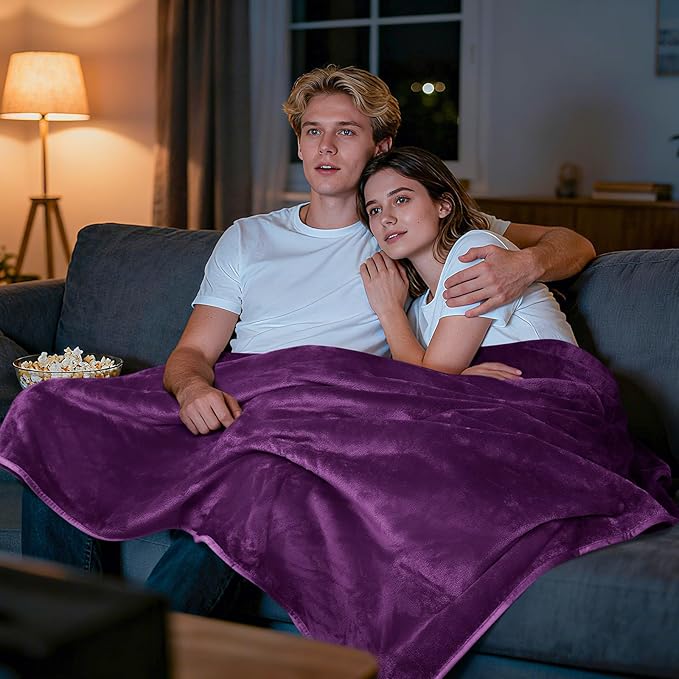 LOOBANI Waterproof Blanket for Bed: Reversible Soft Flannel Twin Bed Blanket 60" x 80", Leakproof Throw Spill-Proof Dog Pet Blanket for Couch, Sofa Protect, Movie Time, Camping, Travel, Purple