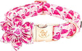 Elegant little tail Dog Collar- Cute Pink Dog Collar with Flower for Small Dogs, Female Adjustable Cotton Summer Pet Flower Puppy Collars for Small Medium Large Dogs