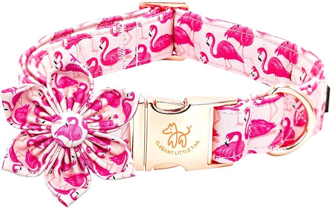 Elegant little tail Dog Collar- Cute Pink Dog Collar with Flower for Large Dogs, Female Adjustable Cotton Summer Pet Flower Puppy Collars for Small Medium Large Dogs