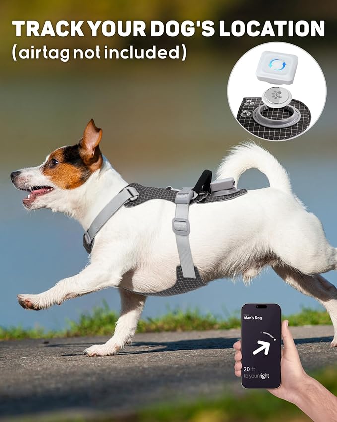 TagME No Pull Dog Harness with 2 Leash Clips,Lightweight & Visible for All-Day Walking, No Choke Pet Vest Includes AirTag Holder for Medium Dogs,Black