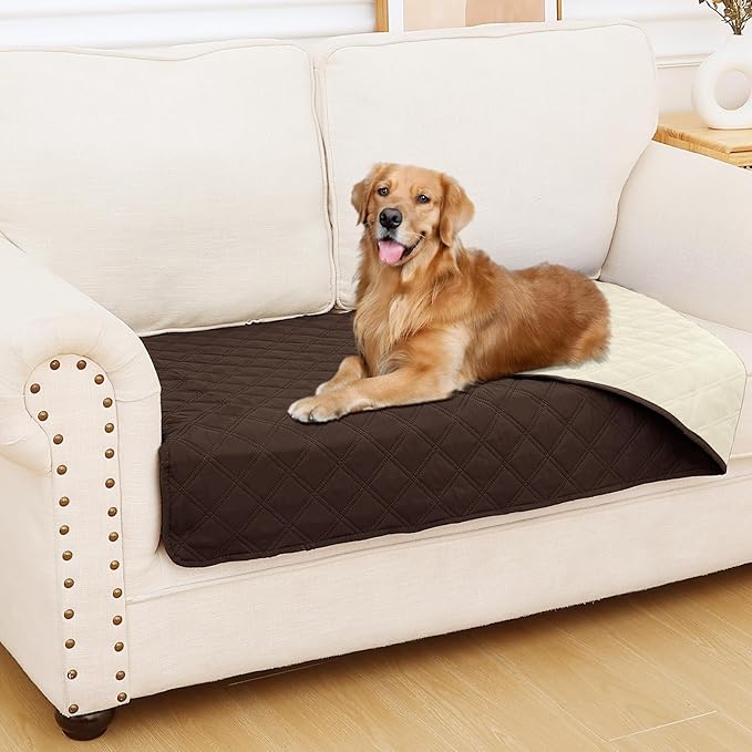 Smiry Waterproof Dog Bed Cover Pet Blanket, Soft Washable Dog Blanket for Furniture Bed Couch Sofa Reversible, Checkered (30"x53", Chocolate/Beige)