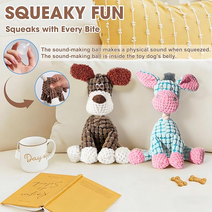 Indestructible Dog Toys,New Dog Toys for Aggressive Chewers,Squeaky Durable Chew Toy for Indoor Pups Teething,Puppy Teething Toys (Brown Dog)