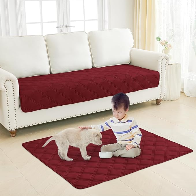 Smiry Waterproof Dog Bed Cover Blanket 40x80, Soft Reversible Pet Blanket, Washable Leakproof Cats Dogs Couch Cover for Sofa, Couch, Furniture, Wine Red/Wine Red