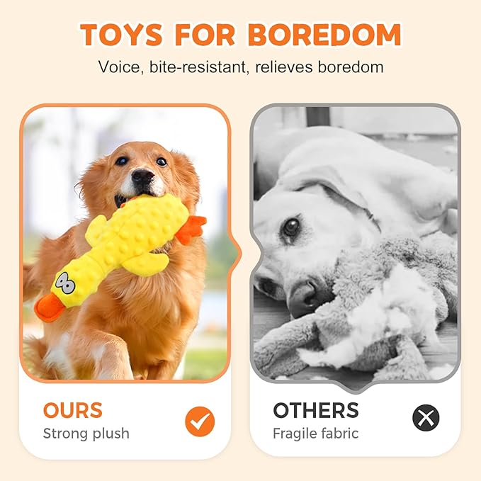 Dog Toys for Aggressive Chewers, 2026 Upgraded Duck Indestructible Dog Toys, Squeaky Plush Dog Puppy Chew Toys for Boredom Relief, Cute Yellow Duckling Plush for Playtime (Purple)