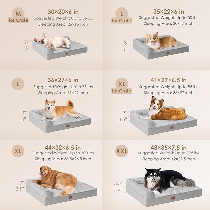 EHEYCIGA XL Dog Bed Memory Foam for Crate, Extra Large Dog Bed Orthopedic with Washable Removable Cover, Waterproof Pet Sofa Couch XLarge Size Dogs, 41x27x6.5, Grey