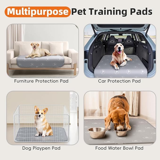 PJYucien Washable Pee Pads for Dogs 2 Pack, 36" x 36" Non-Slip and Leak-Proof Pee Mat, Puppy Training Pads for Whelping, Playpen, Crate, Bed (Grey)
