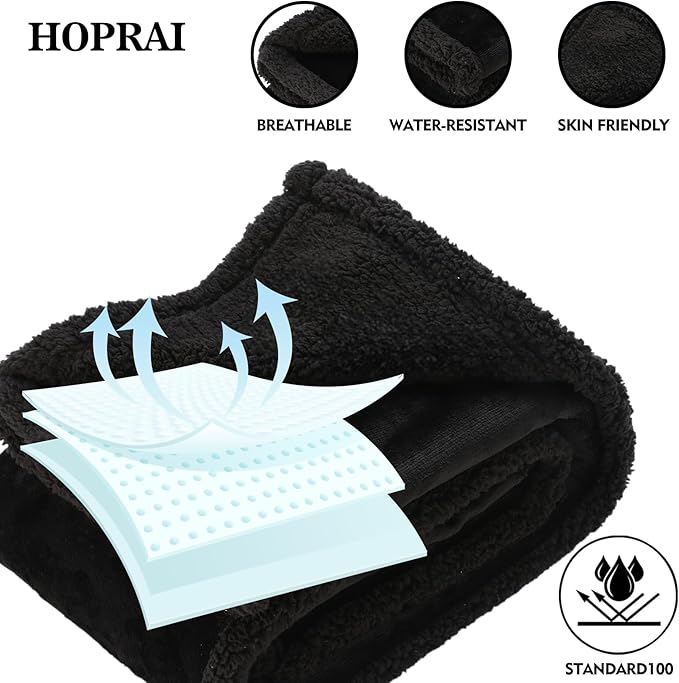 Waterproof Pet Blanket for Medium Large Dogs Washable Fluffy Thick Jacquard Shag Fleece Warm Sherpa Pet Blanket Cats Puppy Couch Protection (Black XXL85*85inches)