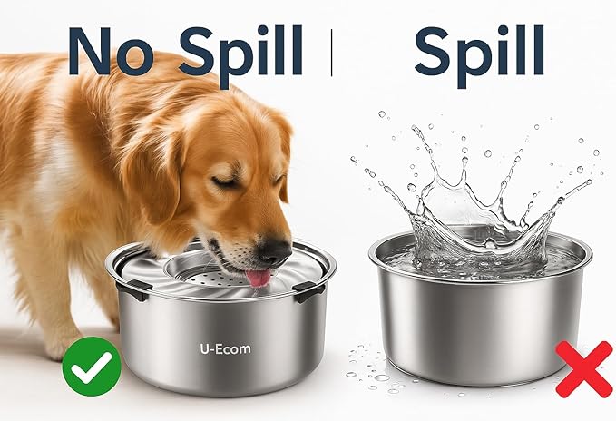 Large Stainless Steel Slow Feeder Dog Bowl with Lid – 198oz/5.6L No Spill Water Dispenser – Slobber Stopper for Healthy Slow Drinking – Non-Slip Pet Bowl for Travel, Kennels and Crates
