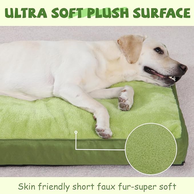Dog Crate Bed Waterproof Deluxe Plush Dog Beds with Removable Washable Cover Anti-Slip Bottom Pet Sleeping Mattress for Large, Medium, Jumbo, Small Dogs, 29 x 18 inch, Green