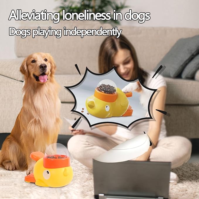 2-in-1 Interactive Dog Puzzle Toy & Slow Feeder - Duck-Shaped Treat Dispenser, Press Tail to Rotate & Release Snacks, Food-Grade ABS, Washable for Small/Medium Dogs & Cats,White