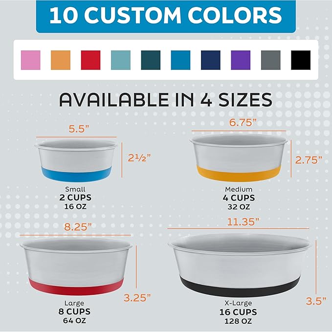 Master Pet Supply Stainless Steel Dog Bowls Set of 2 with Extra Thick Silicone Base - 8 Cup (64 oz) Navy Blue, Non-Slip, Dishwasher Safe Metal Bowls, Pet Dog Food Bowl for Dogs, Cats, Anti Rust