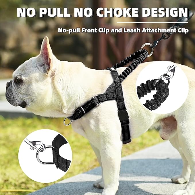 PUPTECK No Pull Dog Harness Medium Sized Dog, Adjustable Reflective Pet Vest Harness with Bungee Handle, Escape Proof No Choke Harness for Medium Dogs Walking Training, Black M