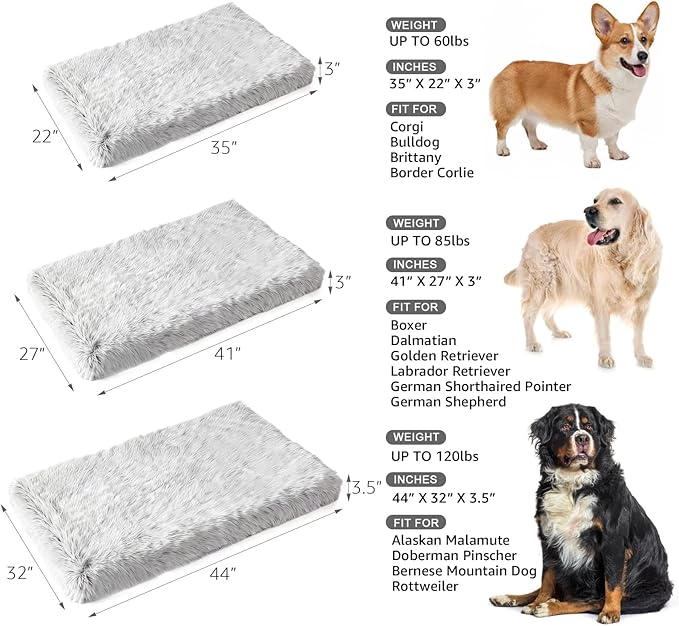 XL Orthopedic Dog Bed for Large Dogs, Dual-Layer Memory & Egg-Crate Foam, Washable Warm Winter Plush Cover, Waterproof Liner, Non-Slip Bottom, Crate/Kennel Pad, 44 x 32 Inch, Gray