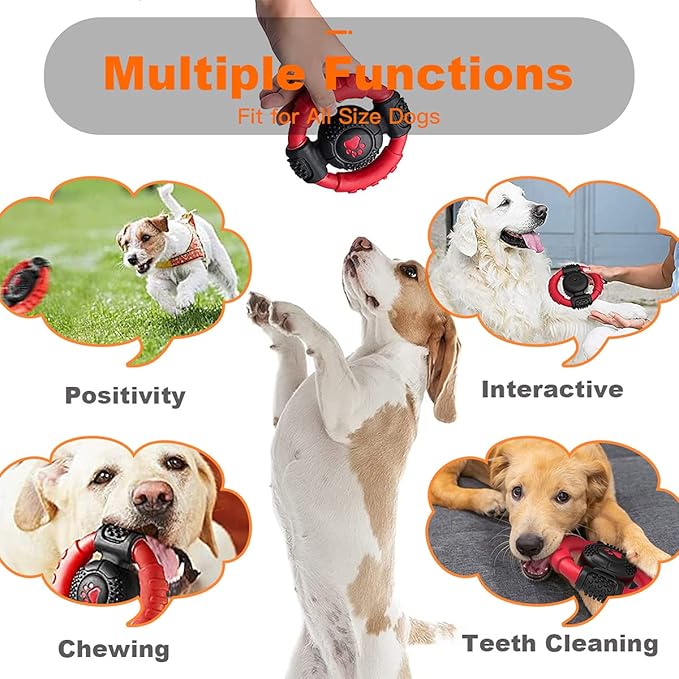 Chew Toy, Nylon Rubber Steering Wheel Shape Indestructible Dog Squeaky Toys for Small，Large and Medium Dogs, Dog Teeth Cleaning, Milk Flavor, 5.9 inches
