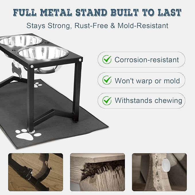 Elevated Dog Bowls, Metal Raised Dog Bowl Stand with Two Thick 111oz Capacity Stainless Steel Food Bowls & Non-Slip Mat - 14" Tall for Large/Extra Large Breeds