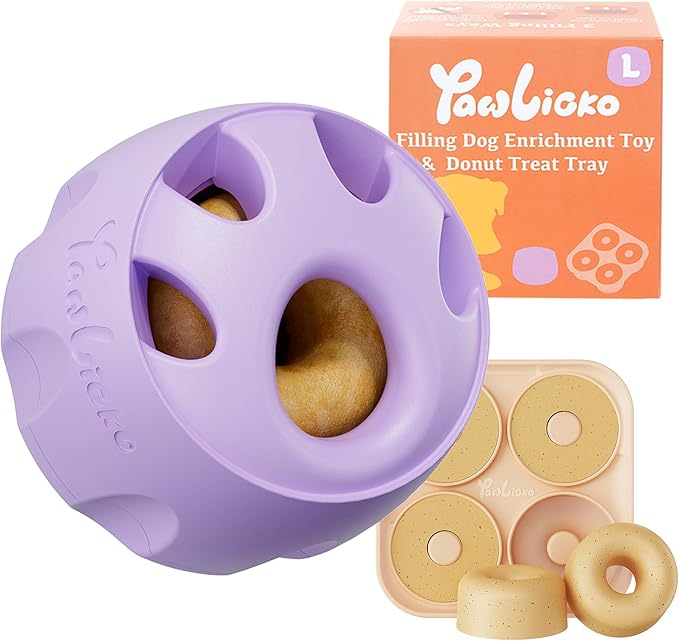 Dog Toy & Frozen Treat Tray - Compatible with Refill Pops, Freezable Fillable Rubber Dog Toys for Boredom, Reduce Anxiety, Dog Enrichment Puzzle Toy for Medium Large Dogs >25 lbs (Purple)