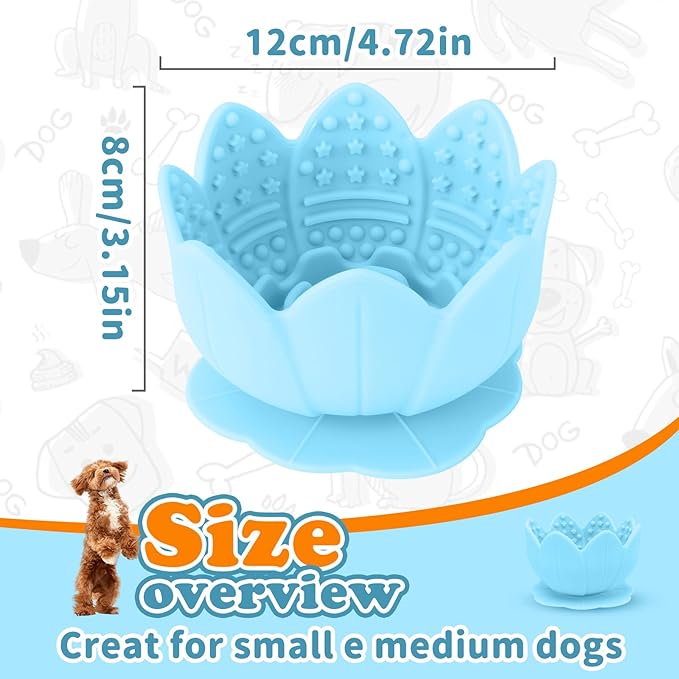 Silicone Dog Slow Feeder Lick Bowl，Slow Feeder Bowls for Small Medium Breed Dogs，Dog Freeze Bowl with Suction Cups，Interactive Puzzle Toy(Blue, Small)