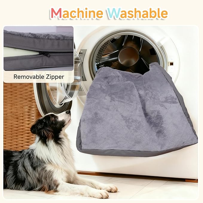 Waterproof Dog Bed for Crate - Outdoor Crate Pad for Medium Dogs, Orthopedic Egg Crate Foam, Anti-Slip, Reversible & Washable Cover, 35" x 22", Gray