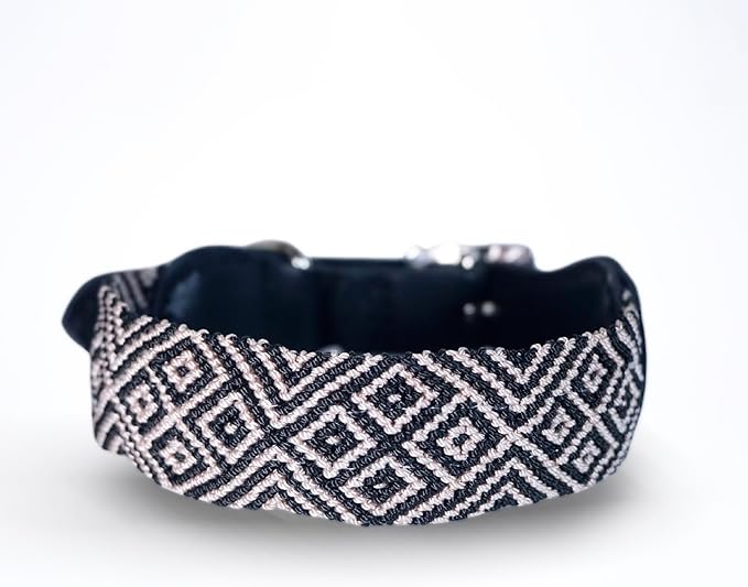 Eternia Premium Leather Dog Collar - Adjustable Handcrafted Collar for Small to Large Dogs (Black/White, M)