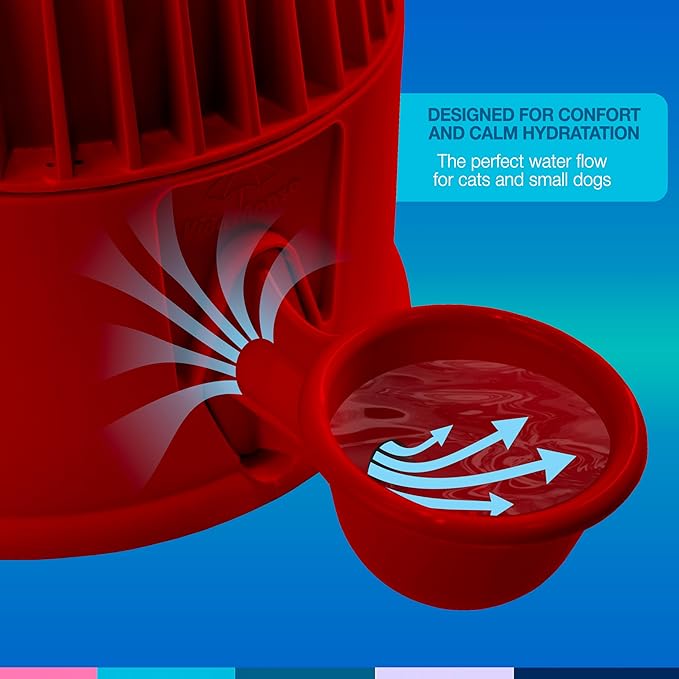 No Spill Pet Water Dispenser for Dogs and Cats, 67.6oz Gravity-Fed Water Bowl with Slow Drinking Design to Prevent Wet Fur, BPA-Free Polypropylene, Vida Mansa (Opaque Red)
