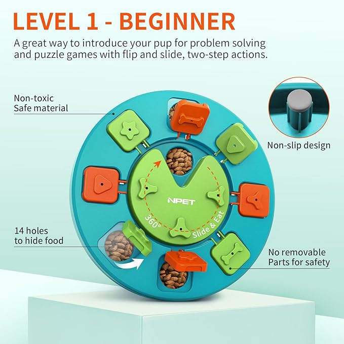 NPET Dog Puzzle Toy, Interactive Dog Toys for Small & Medium Dogs, Dog Enrichment Toys for Pet IQ Training & Mental Enrichment (Green, Level 1)