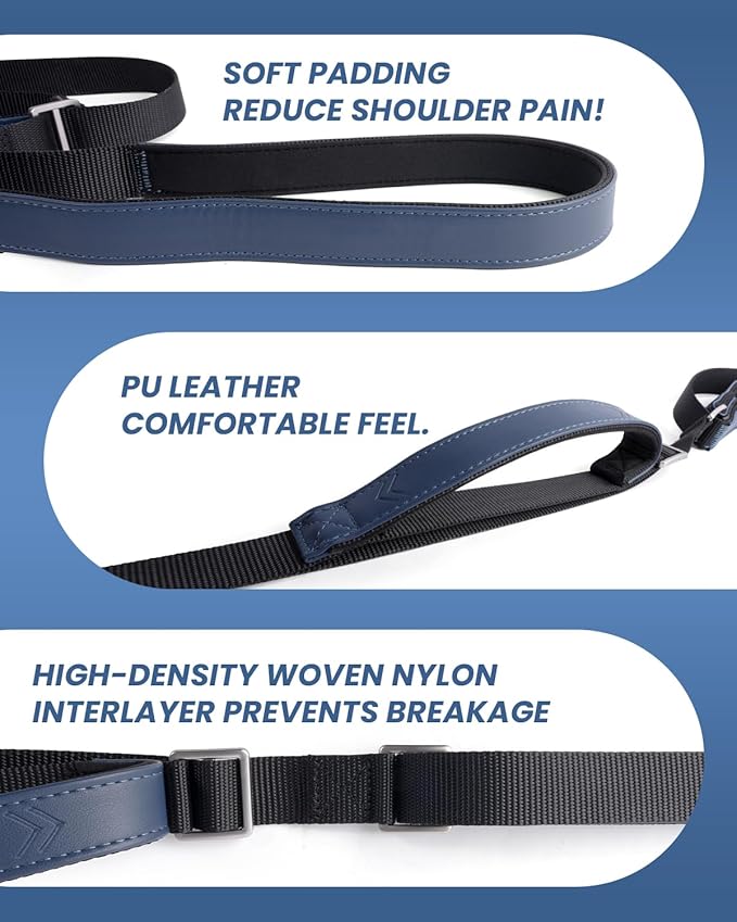 Reinforced Crossbody Dog Leash, 4–6ft Adjustable Multifunction Leash with Dual Padded Handles, Durable Nylon Lead Featuring Solid Metal Clips for Daily City & Park Walking