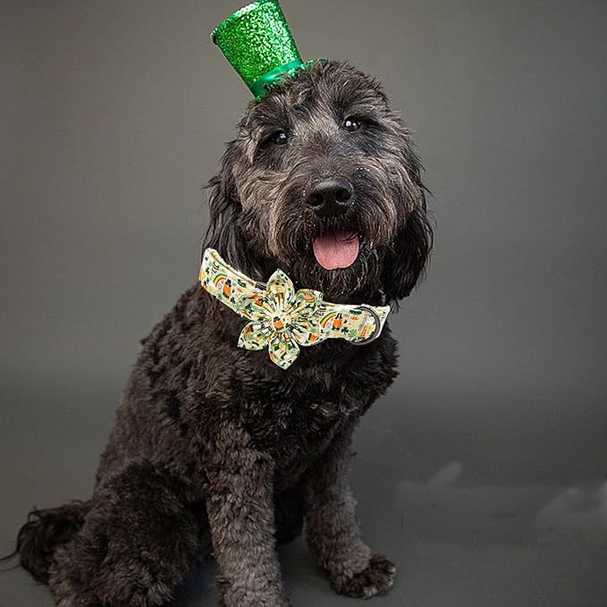 Elegant little tail St. Patrick's Dog Collar, Green Clover Dog Collars Cute Pet Gift Cute Puppy Flower Adjustable Pet Collars for Small Dogs