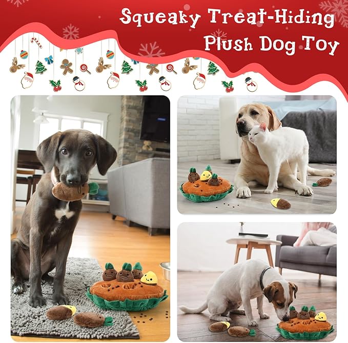 Skylety 7 Pcs Interactive Sweet Potato Dog Toy Set Snuffle Toy with Treat Hiding Puzzle and Squeaky Plush, Durable Vegetable Dog Toys for Small Medium Dogs, Training and Boredom Relief Plaything