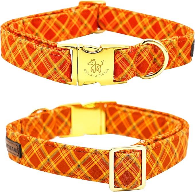 Elegant Tail Fall Little Dog Collar, Halloween Plaid with Flower Girl Boy Pet Collar for X-Small Dogs