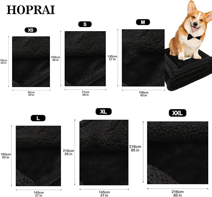 Waterproof Pet Blanket for Medium Large Dogs Washable Fluffy Thick Jacquard Shag Fleece Warm Sherpa Pet Blanket Cats Puppy Couch Protection (Black XXL85*85inches)