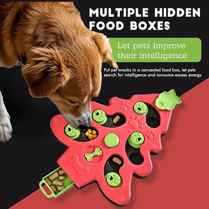 Pet Puzzle Dispensing Slow Feeder Cat Puzzle Toys for IQ Training & Mental Enrichment, Interactive Toys for Small Medium Cats and Dog, Puppy Treat for Fun Feeding Toy (Red Christmas Tree Shape)