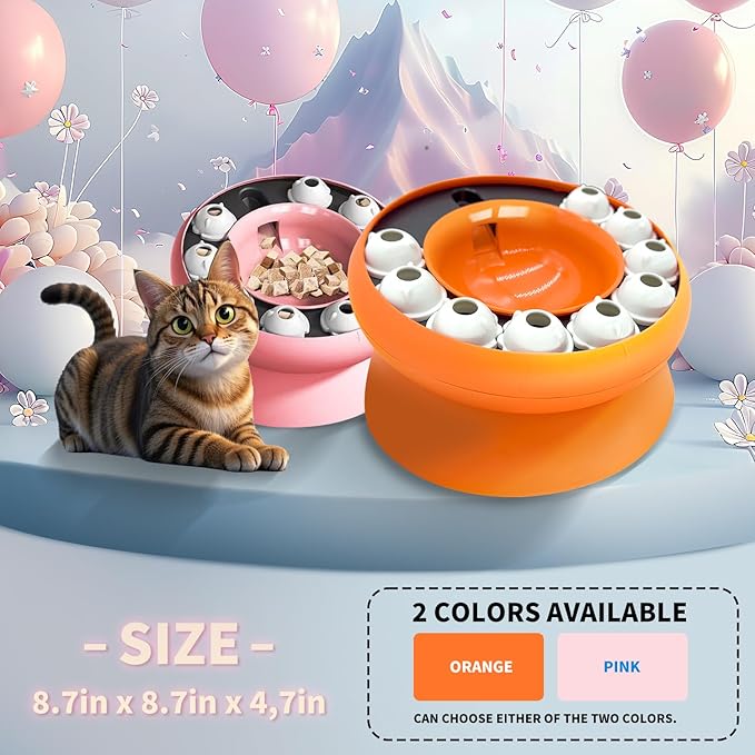 Interactive Cat Slow Feeder Bowl – Puzzle Bowl for Indoor Cats & Dogs, Kitten Puzzles Toys Treat Dispensing Food Dispenser (Orange)