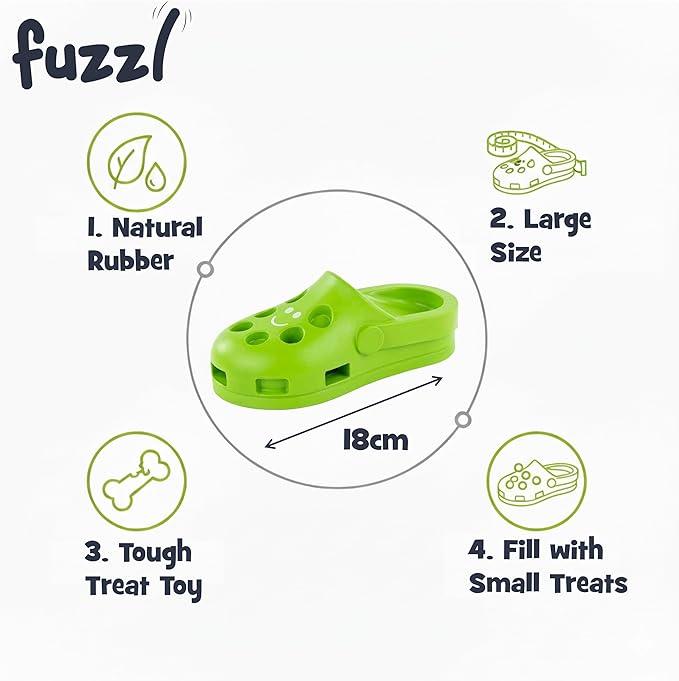 Clog Large Treat Toy for Dogs Puzzle Enrichment Shoe – Natural Rubber Chew Toy – Durable, Interactive Cognitive Feeder – Eco-Friendly, Non-Toxic & Dishwasher Safe – Green