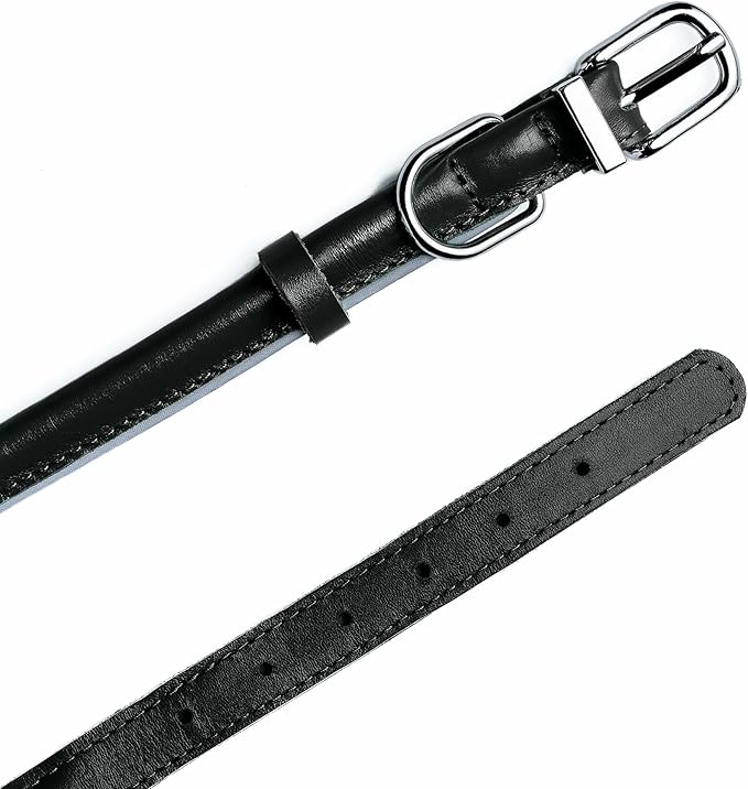 OOPSDOGGY Rolled Leather Dog Collar Reflective Roll Collars for Small Medium Large Dogs Puppy (Black, XXL, 20'' - 24'')