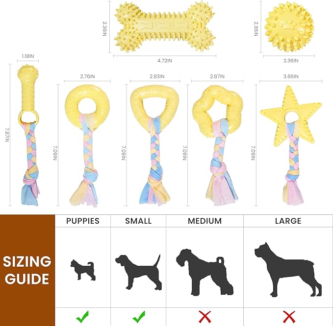 Puppy Toys, Puppy Teething Toys, 9 Pack Soft Durable Rubber Interactive Pink Puppy Chew Toys for Teething to Soothe Gums and Keep Busy, Cute Puppy Essentials (Yellow)