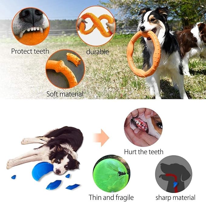 LaRoo Dog Toys for Large Dogs, Floatable Dog Flying Discs 3 Sizes Tug Toy, Interactive and Tug of War Ring Toy, Funny Fetch Teething Toys