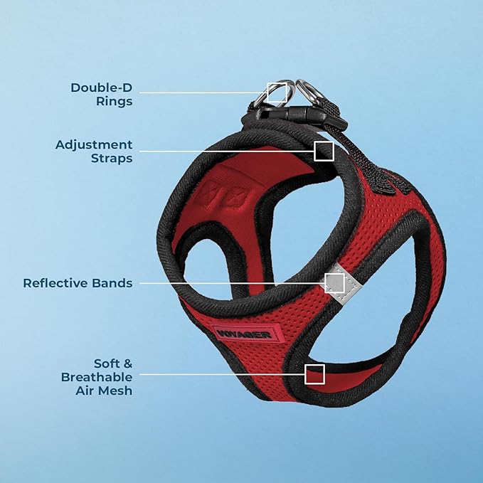Best Pet Supplies - All Weather Mesh / Plush, Reflective, No Pull Harness for Small, Medium Dogs, Cats - Secure with Hook & Loop Fastener, Buckle, Double D-Rings - Red/Black Trim, XS