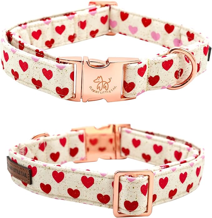Elegant little tail Valentine's Dog Collar, Heart Dog Collar Cute Girl or Boy Puppy Collars Bowtie Pet Gift Adjustable Pet Collars for Medium Dogs