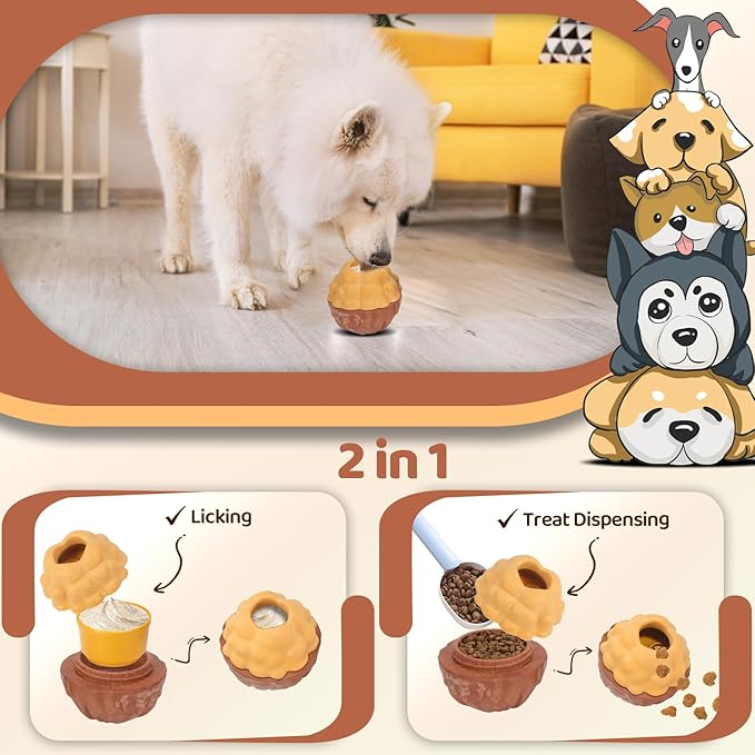 Dog Treat Dispensing Enrichment Toys for Aggressive Chewers to Keep Them Busy，Interactive Indestructible Frozen Treat Molds Toy for Small Large Pet Dogs (Treat Toy and Teeth Cleaning Ball)