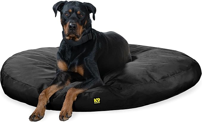 K9 Ballistics Tough Round Nesting Pillow Dog Bed - Removable Cover, Washable, Durable & Water Resistant Indoor/Outdoor Bed - Large, Obsidian Black