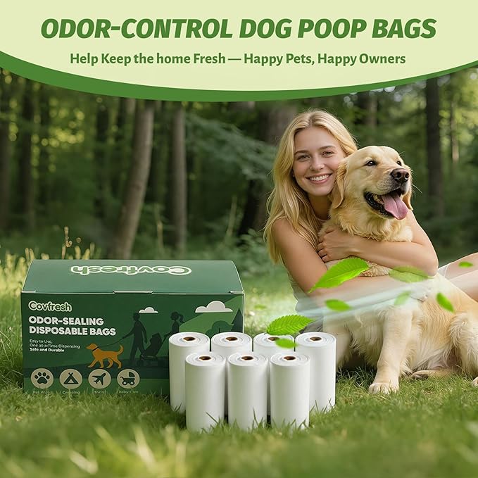 Odor-Sealing Dog Poop Bags with Dispenser, 140 Bags (7 Rolls) Unscented & Leak-Proof Poop Bags for Dog, Block Smells & Keeps Walks Fresh