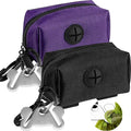 Dog Waste Bag Dispenser Pet Poop Bags Holder for Doggie Waste Bags Dispensers Soft Fabric Zipper Small Doggy Puppy Pouch for Leash Accessory Attachment with Carrier,2PCS Purple&Black