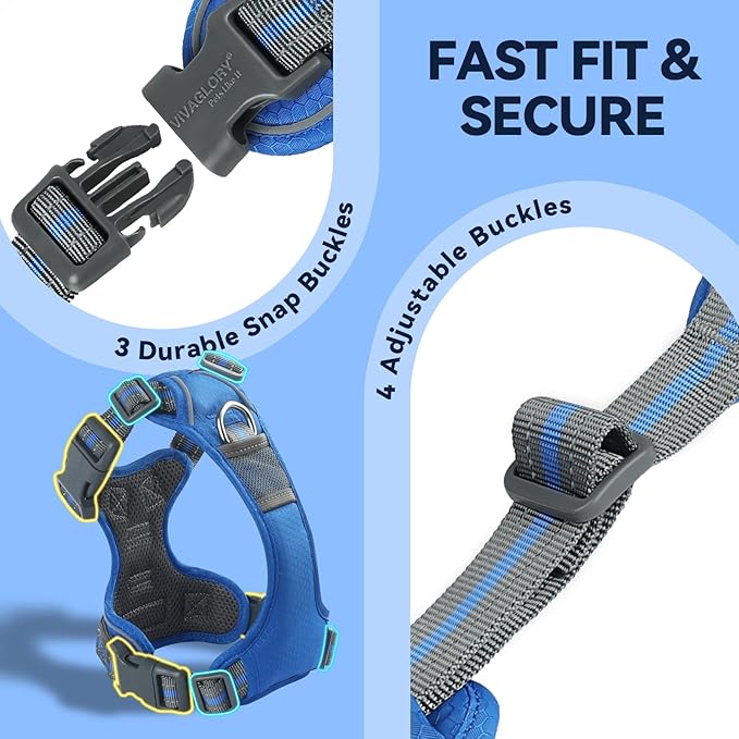 VIVAGLORY Dog Harness Easewalk No Pull Dog Harness with Handle Front Clip & Back Clip for Training Walking Lifting, No Pull Adjustable Easy On Padded Comfortable for Pet, XL, Royal Blue - Patterned