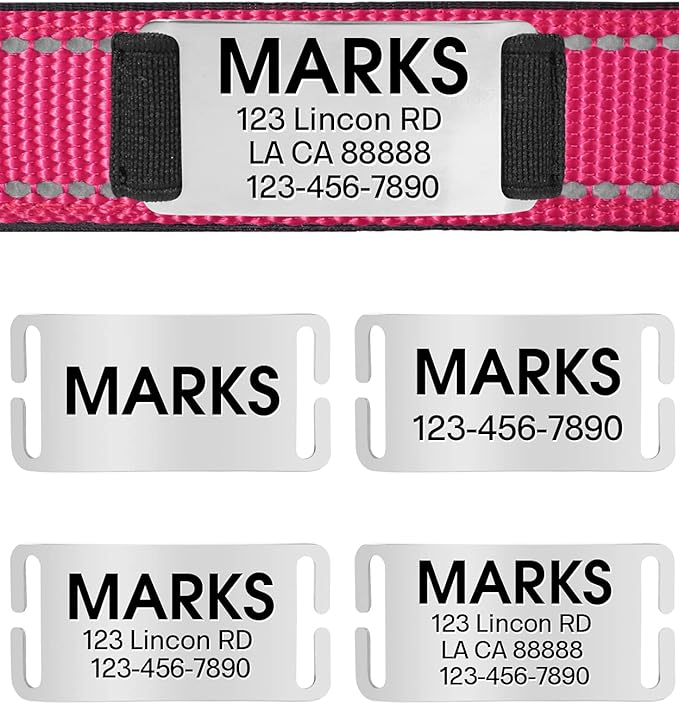 Joytale Personalized Dog Collars with Engraved Name Plate, Silent No Jingle Custom Nylon Collar with Fixed ID Tag, Reflective Soft Neoprene Padded Breathable for XLarge Dogs, Hotpink