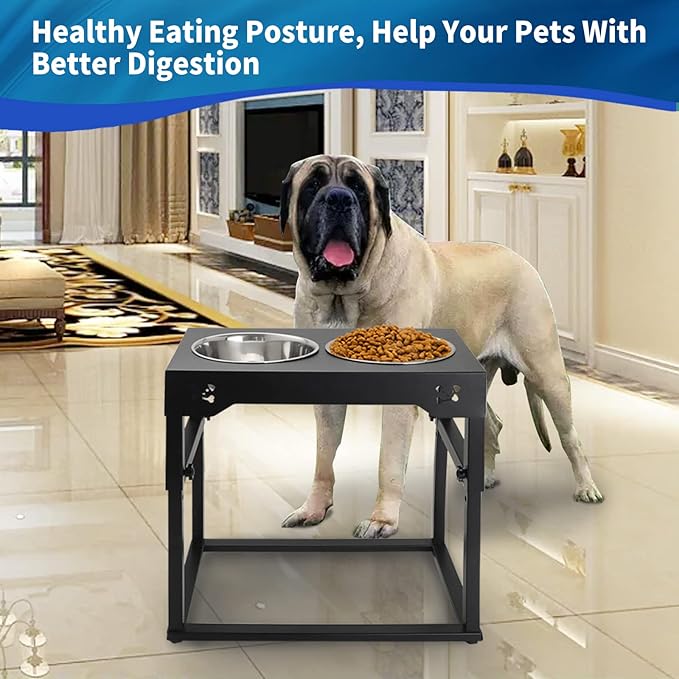 Elevated Dog Bowls, Adjustable Stainless Steel Bowls for Large, X/XL, Medium, Small Sized Dogs, Nonslip, 2 in 1